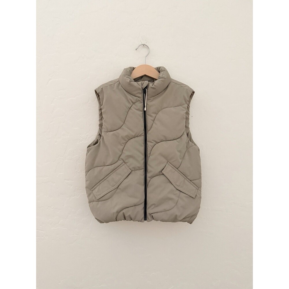 Zara Kids 4-5Y 110 Taupe Puffer Vest Wavy Quilted Neutral Boys Girls